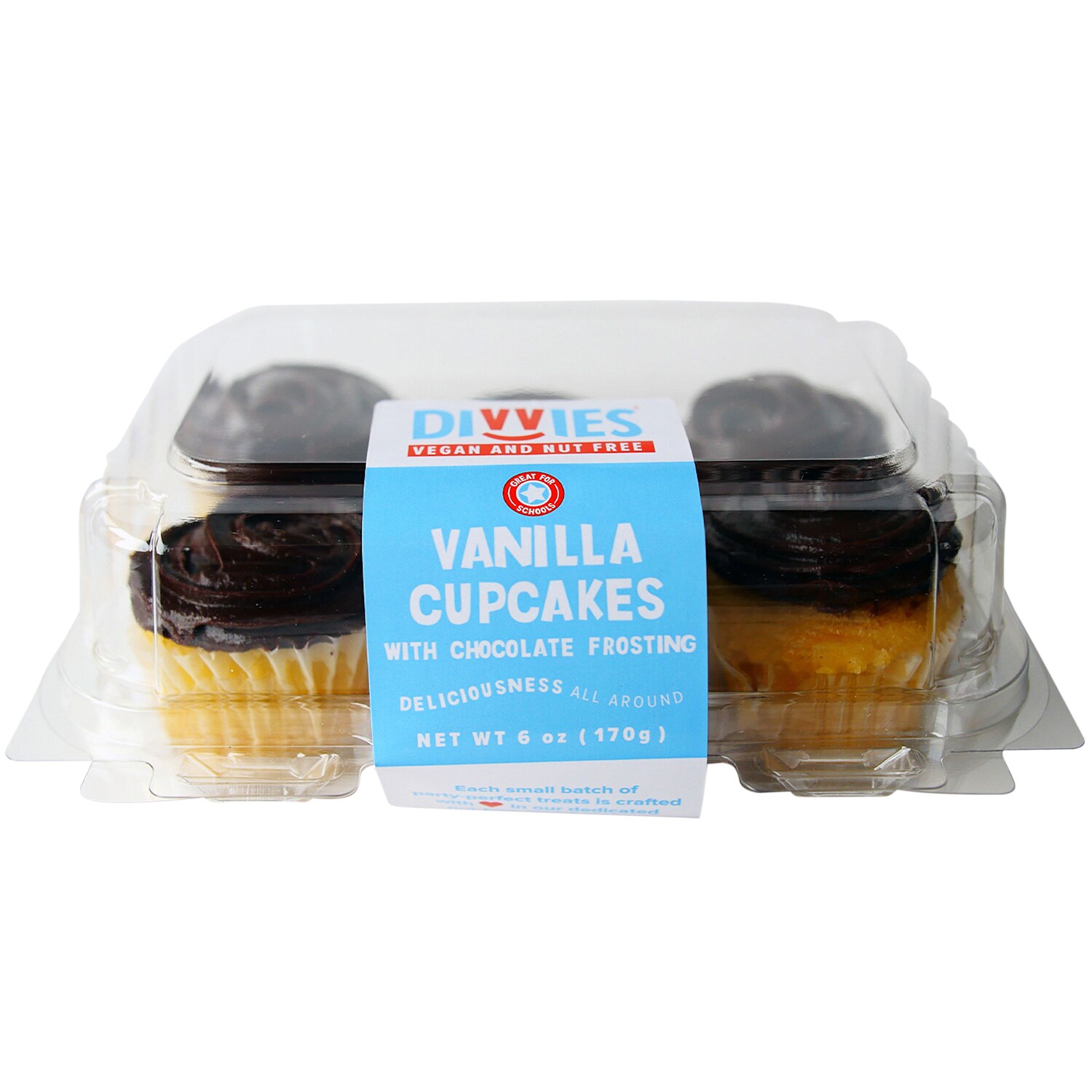 Divvies Vanilla Cupcakes with Chocolate Frosting