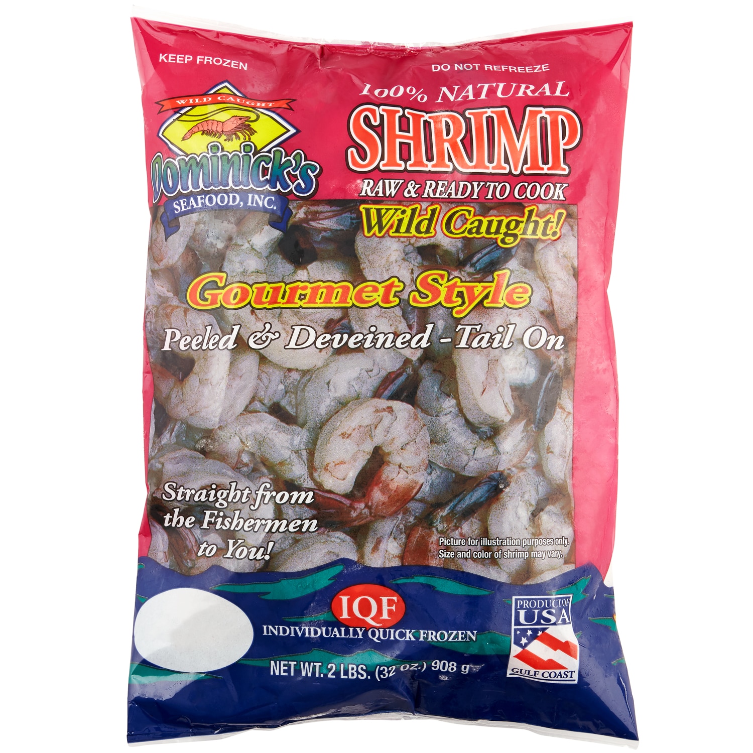 Wild Gulf Shrimp, Cleaned, Tail On, 26-30/lb, Frozen