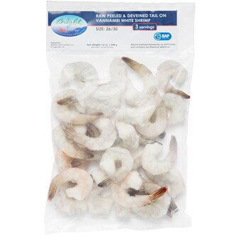 Farm-Raised Shrimp, Cleaned, Tail On, 26-30/lb, Frozen