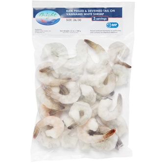 Farm-Raised Shrimp, Cleaned, Tail On, 26-30/lb, Frozen