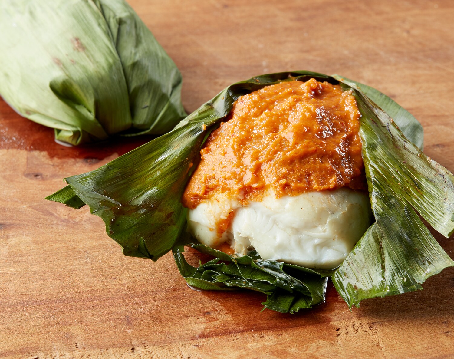 Banana-Leaf Wrapped Thai Style Red Curry Haddock