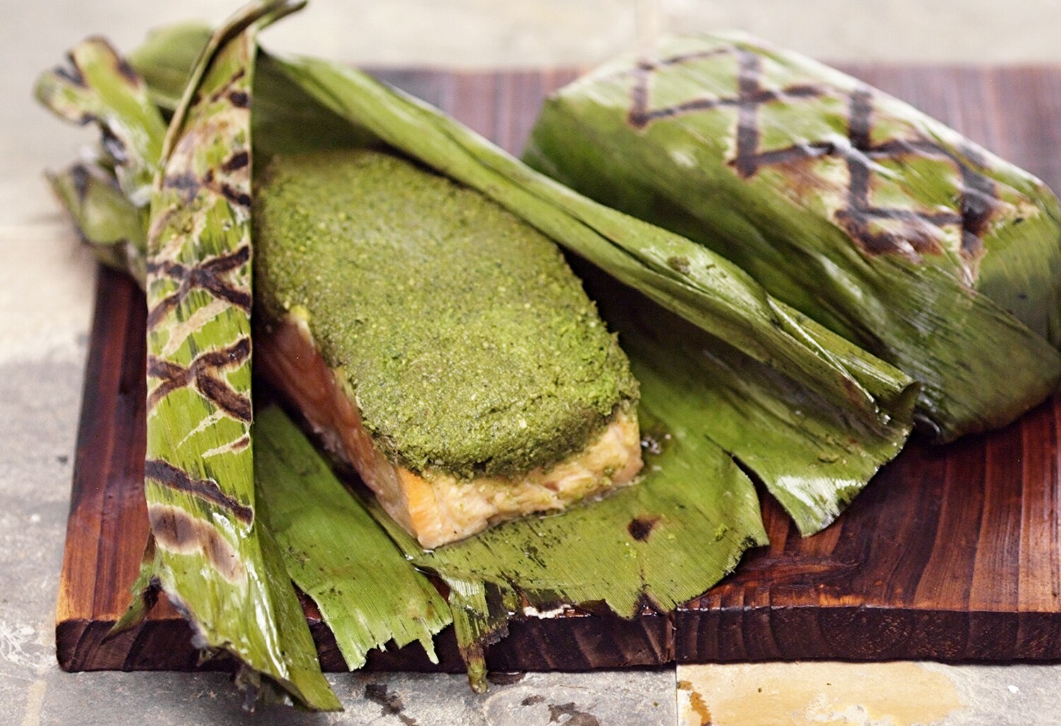 Banana-Leaf Wrapped Coconut-Cilantro Salmon