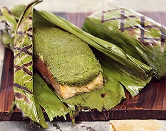 Banana-Leaf Wrapped Coconut-Cilantro Salmon