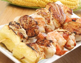 Shrimp, Lobster, and Scallop Kabobs