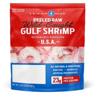 Wild Gulf Shrimp, Cleaned, Tail On, 21/25, Frozen