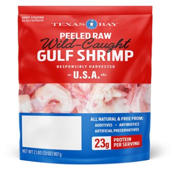Wild Gulf Shrimp, Cleaned, Tail On, 26/30, Frozen