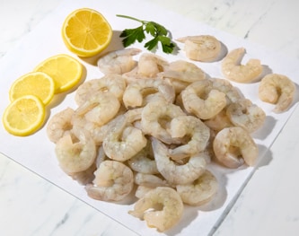 Blue Foot White Shrimp, Never Frozen, Cleaned, Tail Off, 26-30/lb