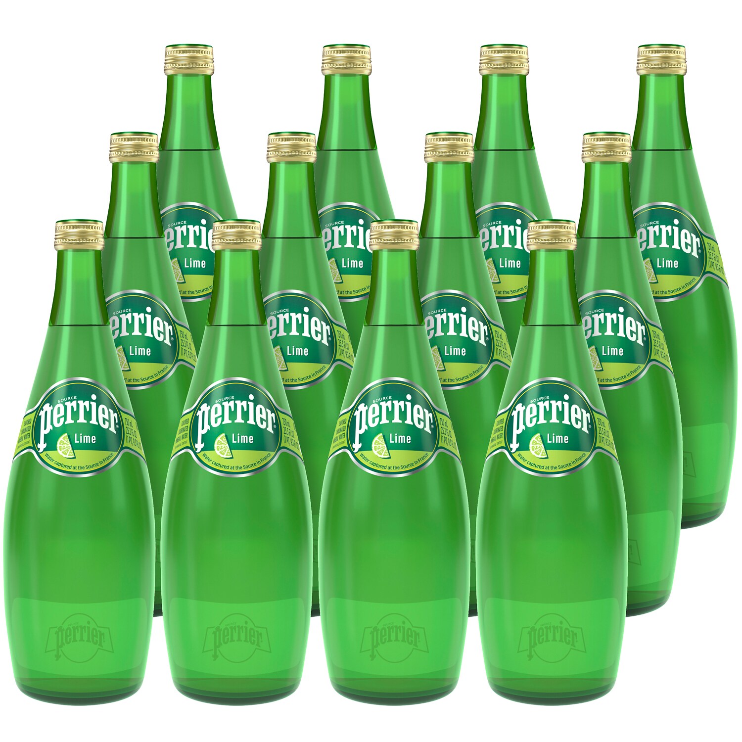 Perrier Sparkling Natural Mineral Water, Lime, Glass Bottles