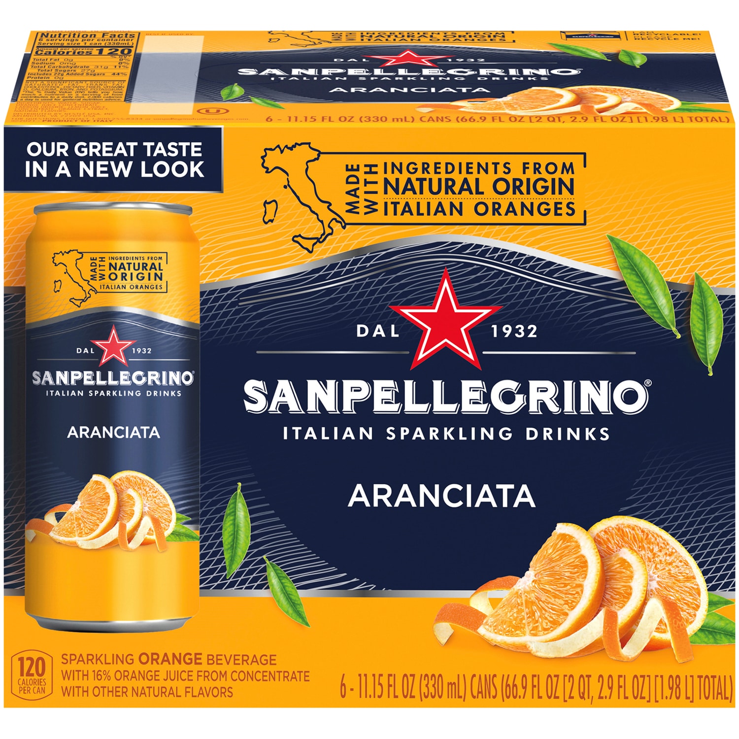 San Pellegrino Sparkling Fruit Beverage, Aranciata (Orange), Cans
