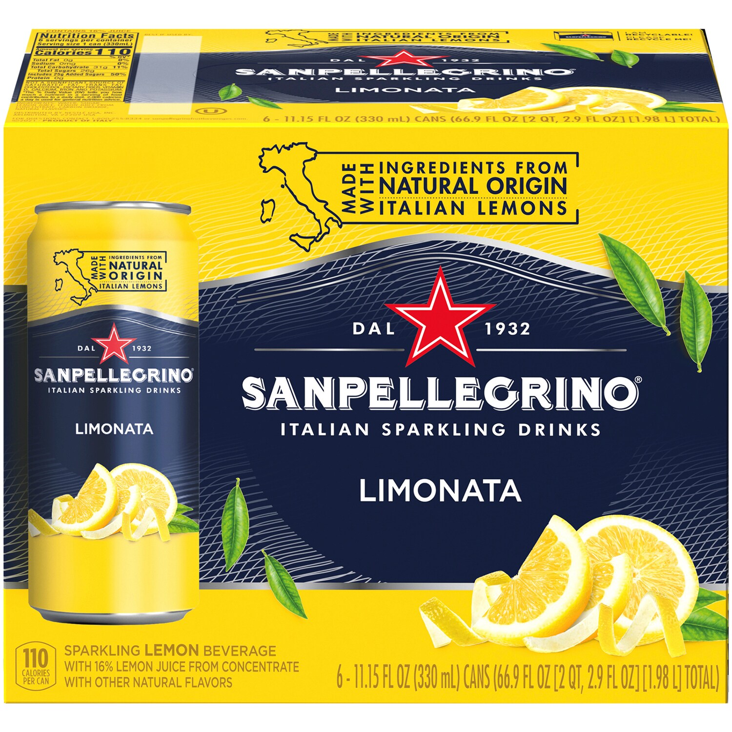 San Pellegrino Sparkling Fruit Beverage, Limonata (Lemon), Cans