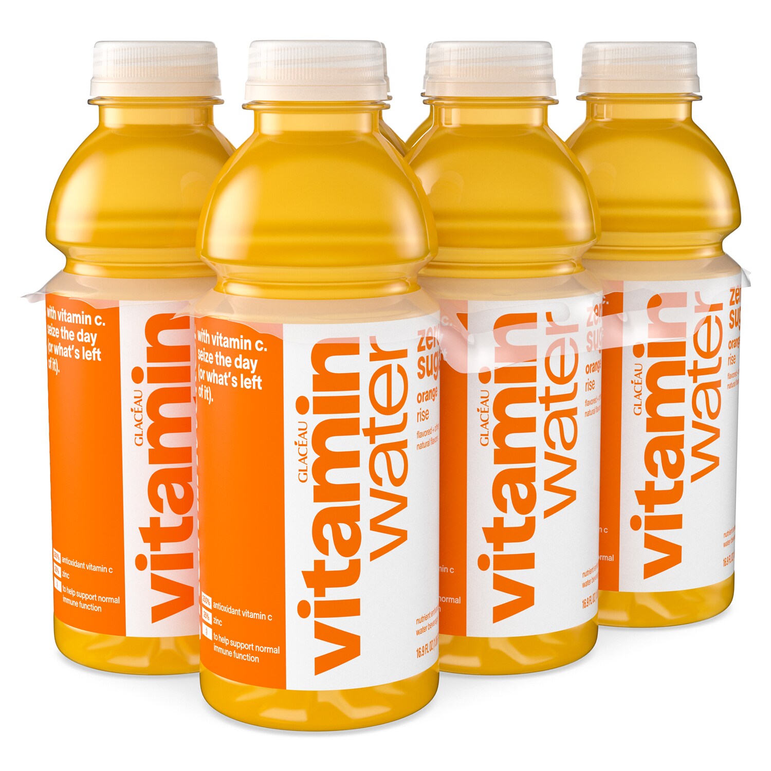 vitaminwater zero sugar nutrient enhanced water beverage, rise (orange), Plastic Bottles