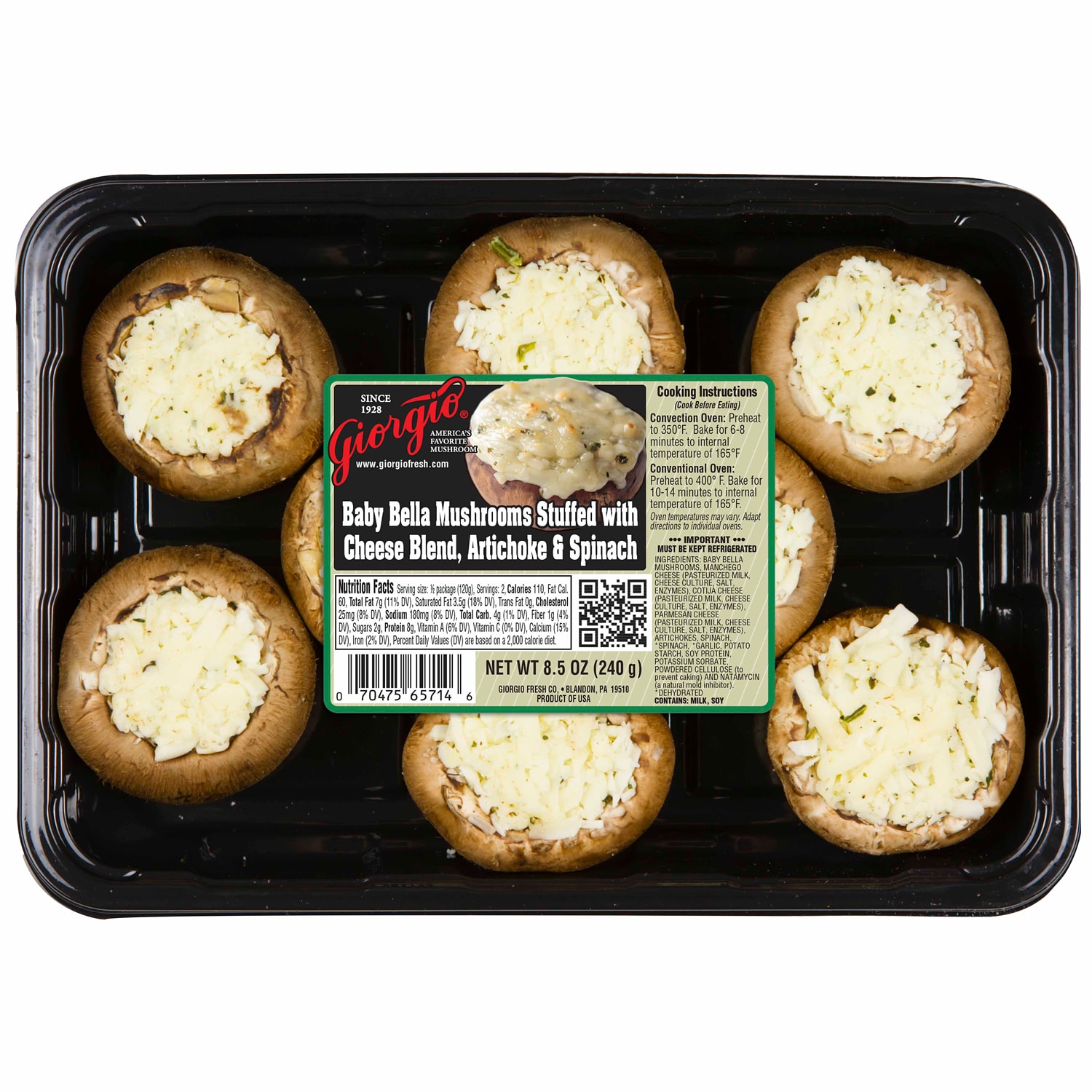 Giorgio Portabella Mushroom Caps Stuffed with Parmesan Cheese, Artichokes & Spinach