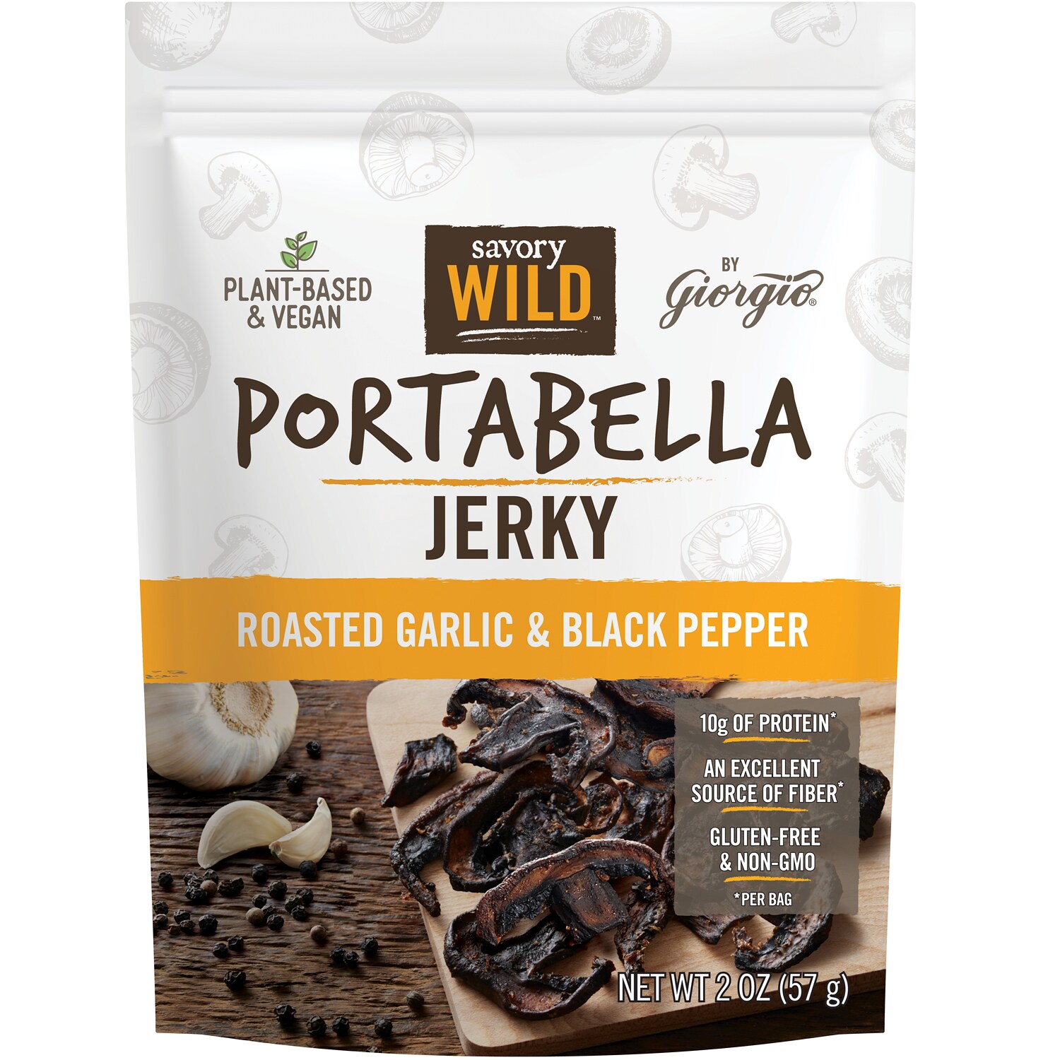 Savory Wild Portabella Jerky, Roasted Garlic & Black Pepper