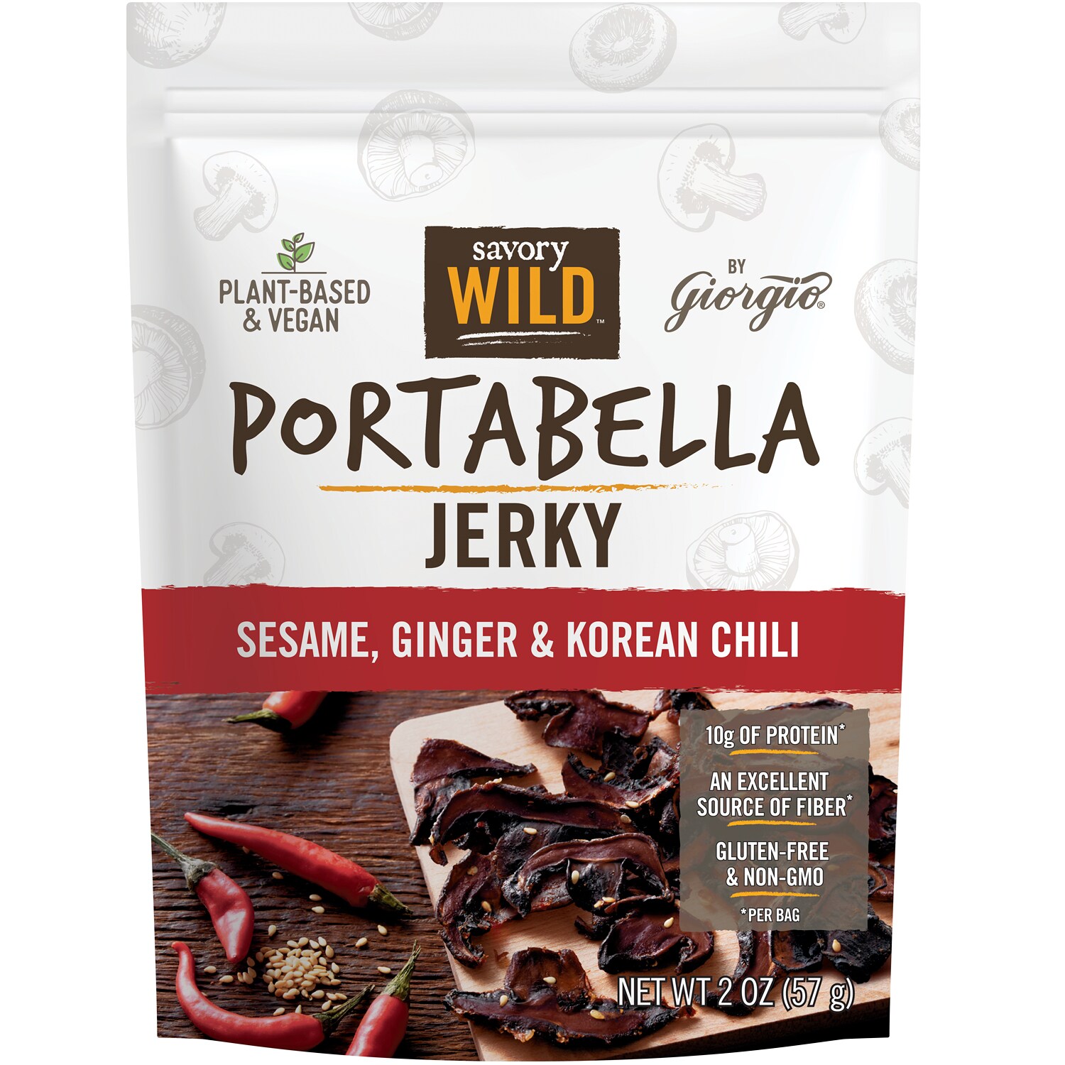 Savory Wild Portabella Jerky, Sesame, Ginger & Korean Chili