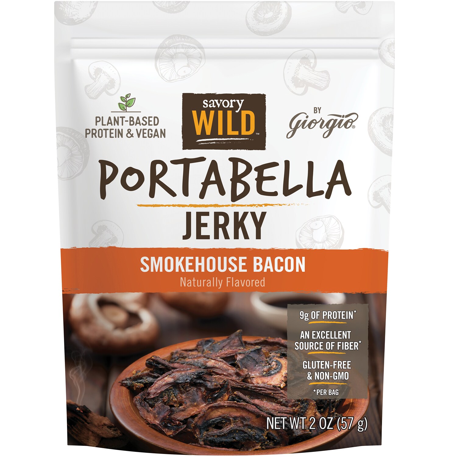 Savory Wild Portabella Jerky, Smokehouse Bacon