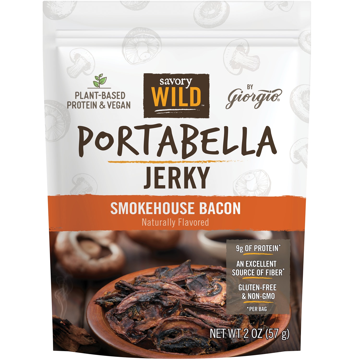 Savory Wild Portabella Jerky, Smokehouse Bacon