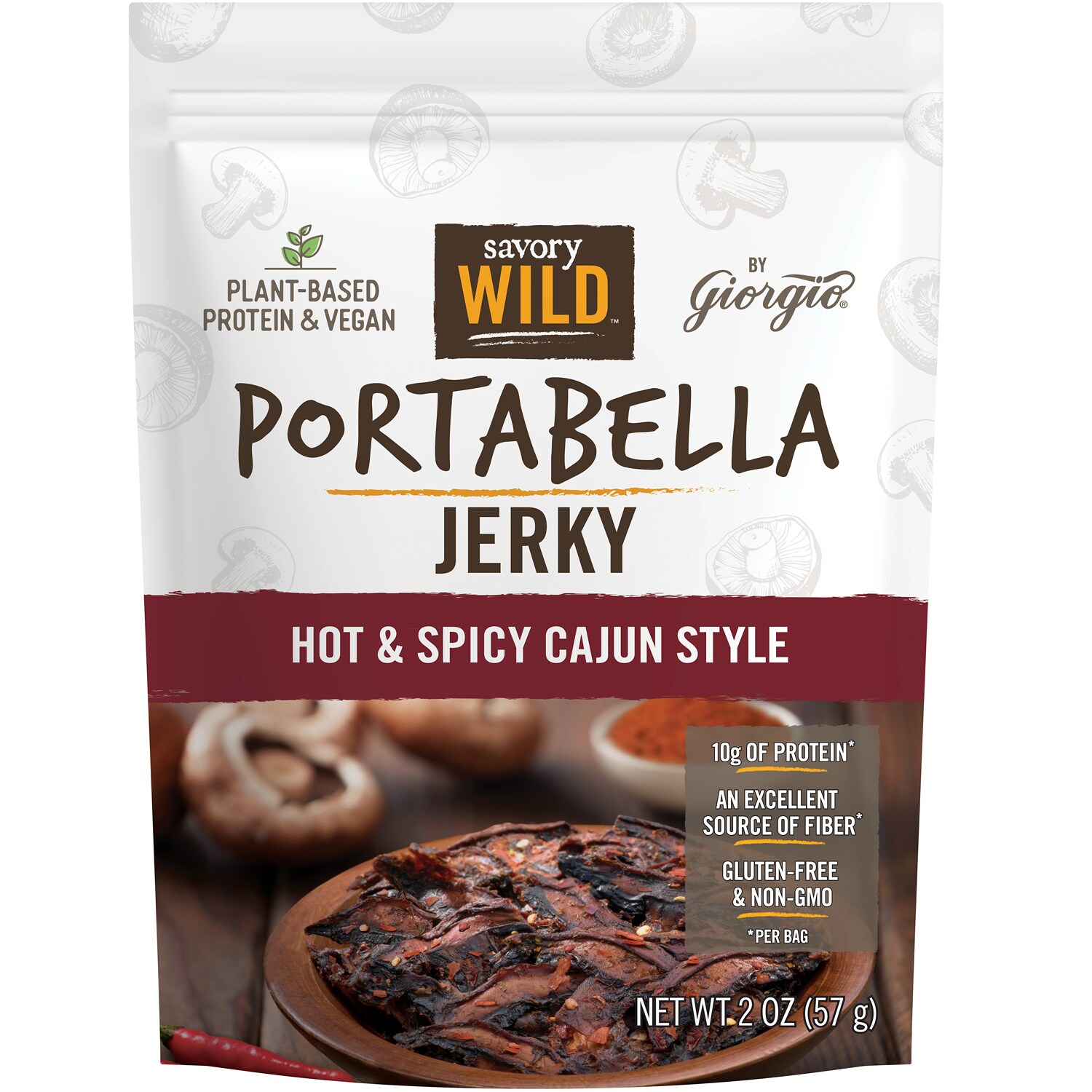 Savory Wild Portabella Jerky, Hot & Spicy Cajun Style