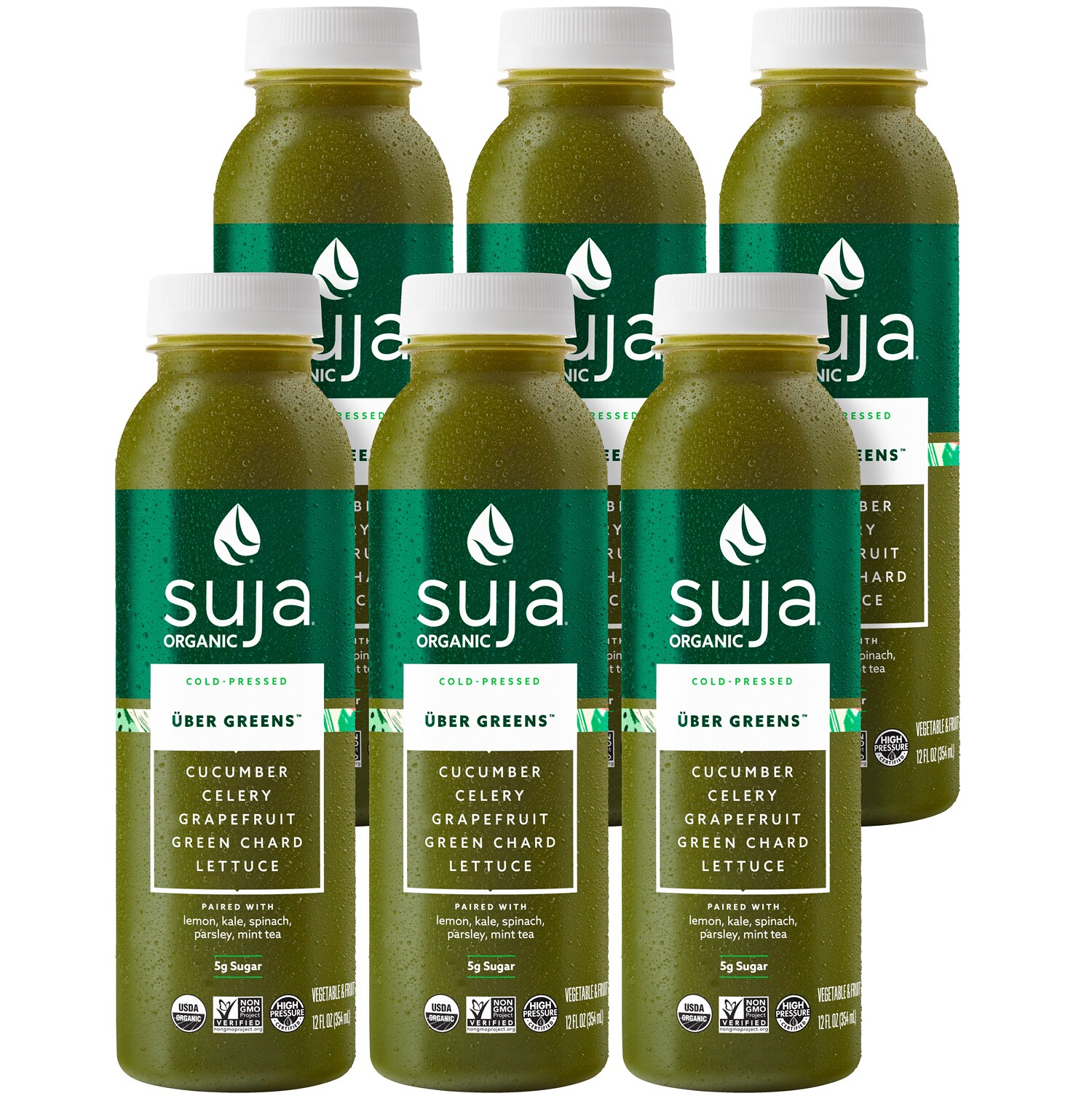Suja Organic Cold Pressed Juice, Uber Greens, Plastic Bottles