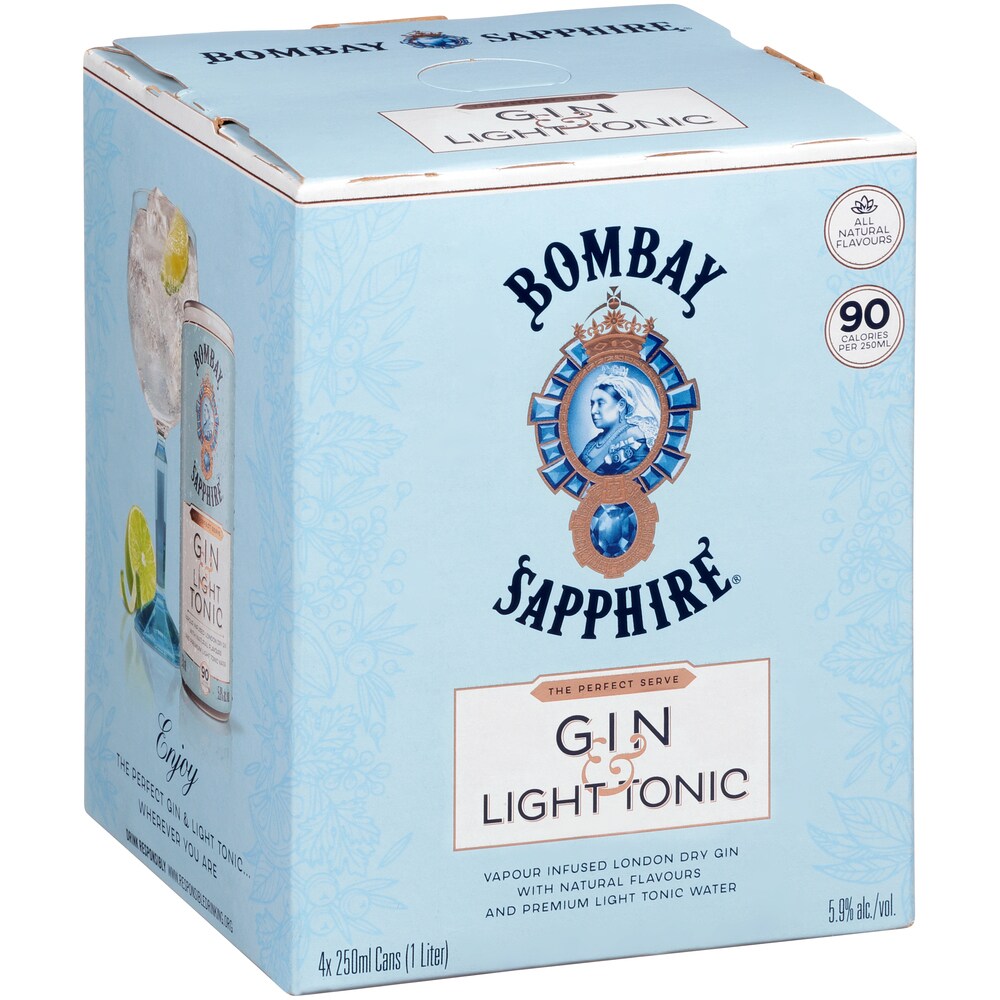 Bombay Sapphire Gin & Light Tonic Cocktail, Cans